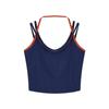 Blusa Camisola Patchwork Color Blocking com Gola Halter Falsa Duas Peças para Mulheres com Bojos, Top Rosa de Verão Doce e Picante Deslumbrante para Usar em Camadas ou Sozinho