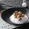 Plato de Cena Cerámico con Patrón de Roca, Plato Redondo Estilo Occidental, Plato Hondo al por Mayor Estilo Japonés, Plato para Platos, Plato para Sopa, Textura Mate en Blanco y Negro