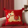 Almohada Decorativa Feliz Año del Caballo para Sofá de Sala de Estar, Cojín Rojo de Año Nuevo para Cabecera de Dormitorio Principal