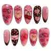 Wm-243 Uñas Postizas Letra Dulce Almendra Lindas Dibujos Animados Cereza Día de San Valentín 24 Piezas Uñas Portátiles Venta al por Mayor