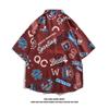 Camisa Retro de Hip Hop Americano con Estampado Completo de Manga Corta con Solapa para Pareja Camisa de Estilo Holgado Perezoso para Niños Sentido del Diseño