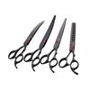 Tijeras para Mascotas de Acero Inoxidable Chapadas en Titanio para Fabricantes Negro 7 pulgadas Corte Plano- 7 pulgadas Curvas hacia arriba- 6.5 pulgadas Tijeras de Entresacar