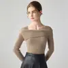 Suéter de tricô elegante e sofisticado estilo francês 100% caxemira pura, ombro a ombro, design justo, suéter de base