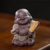 Mascota de Té de Arcilla Púrpura de Yixing Figura del Buda Maitreya Figura Hecha a Mano Monje Pequeño Dios de la Riqueza Escultura de Monje Novicio Accesorios para Juego de Té