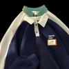 American Vintage Vintag Sweater Masculino Primavera e Outono Solto Polo Camisa Casal Waffley Lapela Estudante Jaqueta