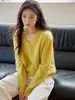 Novedad Otoño/Invierno 2026 Ropa para Mujer Lana Cachemir Proceso de Franela Lavada Suéter de Cuello Redondo Cuello en V