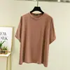 Top adelgazante, ropa de casa holgada estilo coreano, camiseta de cuello redondo, nueva camiseta básica casual de color liso para mujer, primavera y verano