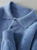 Suéter de lã pura outono e inverno 2026 masculino gola polo camisa base de tricô cor sólida pulôver lapela solta suéter tamanho grande