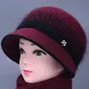 Sombrero de madre para mujeres de mediana edad y ancianas, otoño e invierno, cálido, con felpa adicional, gorro de lana tejido grueso, protección contra el frío, sombrero tipo cubo para abuela, señora mayor