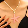 Isla Festiva~ Collar Largo Azul Estrella de Mar Dopamina para Mujer, Cadena de Clavícula de Lujo Ligero