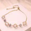 Pulsera Transfronteriza Amatista Natural Cristal de Fresa Cristal Rosa Trébol de Cuatro Hojas Aleación Pulsera Joyería de Diseño de Nicho para Instagram