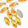 Accesorios de Diamante Irregulares Cosidos a Mano con Borde Biselado de Vidrio Marquise Hebilla Plana Galvanizada Fondo Plano Artículos Creativos para Decoración de Zapatos, Sombreros y Ropa DIY