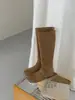 Primer Encuentro Ji Botas Largas de Ante Retro Coreano para Mujer Otoño 2026 Nuevas Botas Versátiles de Punta Redonda Adelgazantes Suela Plana Set