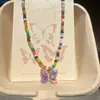 Nuevo Versátil de Perlas Colorido Dopamina Juguetón Contraste Dulce Verano Fresco Mariposa Collar Cadena de Clavícula Gargantilla