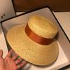 Sombrero de Paja Japonés de Copa Plana para Mujer Playa Ala Ancha Moda Marítima Lazo Protección Solar Ala Grande Sombrilla Sombrero Tejido