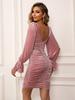 Ropa Europea y Americana Transfronteriza para Mujer Otoño e Invierno Retro Francés Cuello Cuadrado Cintura Ceñida Ajustado al Cuerpo Vestido Bodycon Vestido Sexy de Terciopelo Color Sólido