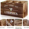 Caja organizadora de utensilios de cocina, cuchillo, tenedor, cuchara, cesta de almacenamiento para clasificación, caja de almacenamiento, caja de almacenamiento de escritorio de cocina de madera, compartimento de almacenamiento