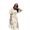 En Stock Amazon Aliexpress Comercio Exterior Europeo y Americano Ropa de Mujer Nueva Vestido con Dobladillo Amplio Estampado de Manga Corta con Lazo