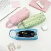 Necessaire matelassada com bolinhas rosa e azul estilo coreano, bolsa de higiene pessoal portátil para viagem de grande capacidade, bolsa simples de mão para armazenamento