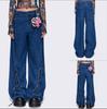 Pantalones Retro de Estilo Nuevo Europeo y Americano con Decoración de Cordones, Pantalones de Mezclilla Rectos Anchos Sueltos y Relajados para Mujer