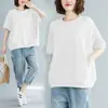 Roupas Femininas Plus Size 100kg Verão Soltas Tops Plus Size Que Cobrem o Corpo e Fazem Você Parecer Mais Magra, Camisetas de Manga Curta com Gola Redonda Cor Sólida