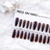 Unhas Postiças com Cor Base Estilo Dinastia Tang, Unhas Pré-Fabricadas para Outono e Inverno, Manicure Degradê Bordô Manchadinha Longa Formato Escada, Estilo Longo Brilhante