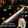 Tiras de luces LED COB transfronterizas, 110V con enchufe, luces lineales impermeables, 220V para uso doméstico, adecuadas para sala de estar y techo, tiras de luces LED flexibles