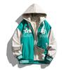 Chaqueta de Béisbol Gruesa de Terciopelo con Capucha de Dos Piezas Falsas Juvenil de Moda para Niños Chaqueta con Bloques de Color Bordada para Hombre