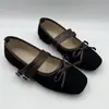 Zapatos Mary Jane retro de ante transfronterizos, nueva colección 2026, punta poco profunda, punta redonda, lazo, correa única, suela plana, zapatos para mujer