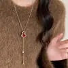 Collar Colgante Vintage de Calabaza Roja Ankara con Borla para Mujer, Cadena Larga Elegante de Alto Nivel para Suéter