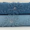 Diseñador Nuevo Tejido Denim Bordado con Flores Encaje Flor Denim Vintage Artístico Tela para Vestido de Mujer