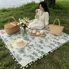 Alfombra de picnic de borlas de moda, manta para acampar al aire libre, mantel de picnic, portátil y plegable, para salidas y excursiones de primavera, tapete para el suelo del césped