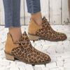 Otoño e invierno 2024 zapatos de mujer transfronterizos nuevo estilo europeo y americano punta tacón cuadrado estampado de leopardo moda botines cortos mujer comercio exterior talla grande