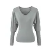 Tricô com Manga Morcego e Forro de Lã, Decote V, Estilo Desejo Puro para Mulheres no Outono e Inverno, Camada Interna que Marca a Cintura, Top de Manga Longa Justo ao Corpo