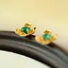 Pendientes de plata 925 con malaquita diseño pendientes aguja de plata alta gama verde temperamento joyería al por mayor pendientes de moda
