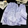 Direto da Fábrica Estilo Casal Seda Gelada Duplo Longo Masculino Feminino Moda Luxo Simples Roupa de Casa Pijama Estampado Primavera Verão
