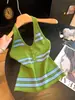 Camisola de Rayas de Color Contrastante para Mujer 2026 Nuevo Verano de Alto Gama Tejido de Seda de Hielo sin Mangas con Cuello Halter
