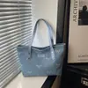 Bolsa Grande de Sarja Xadrez Feminina Tendência Bolsa de Ombro Moda Casual Simples Bolsa Tote com Laço Bolsa de Mão