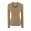 Top de punto simple y favorecedor con cuello en U y manga larga para mujer, camiseta básica ajustada para primavera/otoño 2026