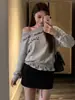 Minifalda deportiva gris para mujer, nueva falda de cintura alta adelgazante línea A para primavera y otoño, falda ajustada a la cadera para mujeres petite, falda casual de sudadera