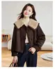 Jaqueta Quilted Acolchoada Espessa de Lã de Cordeiro com Gola Lapela Redutora de Idade para Mulheres Outono e Inverno 2025 Solta Super Bonita de Veludo de Pele de Veado Algodão
