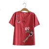 1019 # Roupas Femininas de Meia-Idade e Idosas 2025 Conjunto de Camiseta de Primavera e Verão para Mães Estilo Étnico Retrô Calças de Algodão e Linho Conjunto de Duas Peças