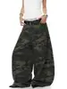 Pantalones vaqueros de camuflaje con pedrería estilo retro americano TR BRUSHSHIFT, de pierna ancha y corte holgado para la calle, de longitud hasta el suelo y con forma curva
