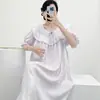 Camisón de Noche de Algodón Fino Nube con Encaje de Longitud Media para Mujer Verano Nuevo Encaje Transpirable de Manga Corta Holgado Se Puede Usar Afuera