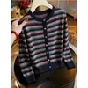 Nuevo Suéter de Punto Cardigan Color Block Rayas Estilo Perezoso Casual para Mujer Otoño/Invierno 2026