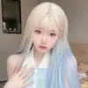 Peluca Estilo Celebridad de Internet Femenina Cabello Largo Liso Dulce y Lindo Degradado Azul Glaciar Natural Lolita Cabello Largo Liso Peluca Completa