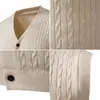 Cardigan de Tricô Masculino Gola V Outono e Inverno Comércio Exterior Moda Europeia e Americana Padrão Torcido Colete Suéter Sem Mangas
