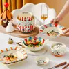 Snoopy Colorido Cerámica para el Hogar Platos de Cerámica para Niños Platos de Ensalada Platos de Desayuno Tazón Creativo para Fideos Tazón para Sopa Cuchara Palillos Vajilla