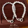 Pulsera redonda de perlas y circonitas estilo vintage francés, pulsera simple y de moda estilo palacio, lujo ligero con un toque de alta gama