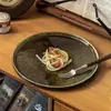 Platos Cerámicos Vintage con Acabado Esmaltado en Horno, Platos de Cena para Uso Doméstico, Platos para Pasta Estilo Occidental, Vajilla de Gama Alta de Nicho, Platos al por Mayor